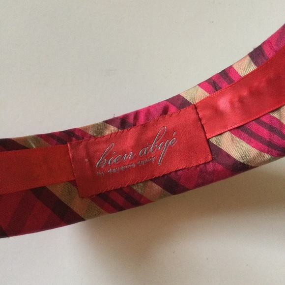 BIEN ABYE FUCHSIA MADRAS PLAID SILK HEADBAND PINK RED GOLD NWOT main image 9